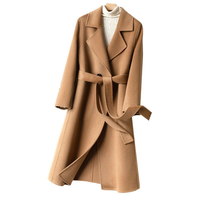 ZOLVIRE Camel Belted Cashmere Wrap Coat - Made to Order