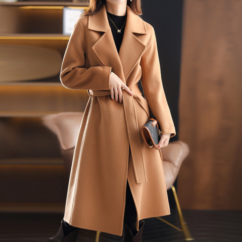 ZOLVIRE Camel Belted Cashmere Wrap Coat - Made to Order
