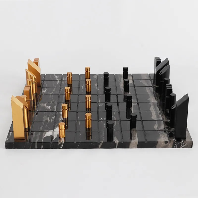 ZOLVIRE Metal Chess Set Luxury Marble Checkerboard