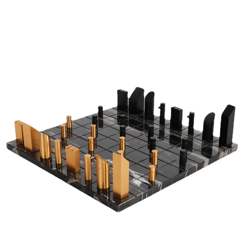 ZOLVIRE Metal Chess Set Luxury Marble Checkerboard