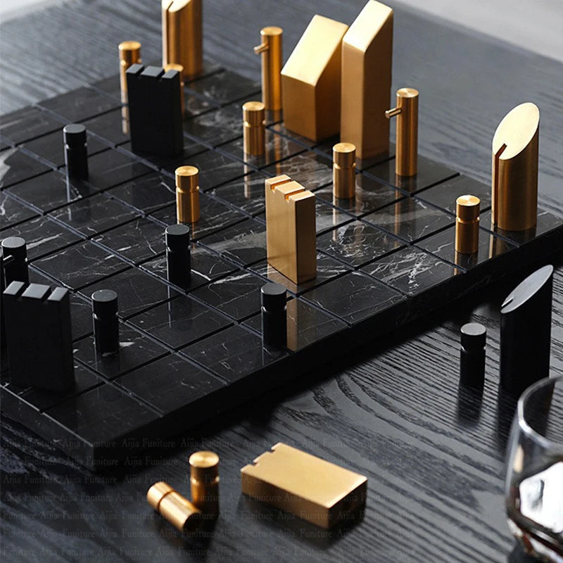 ZOLVIRE Metal Chess Set Luxury Marble Checkerboard