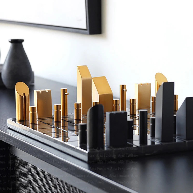 ZOLVIRE Metal Chess Set Luxury Marble Checkerboard