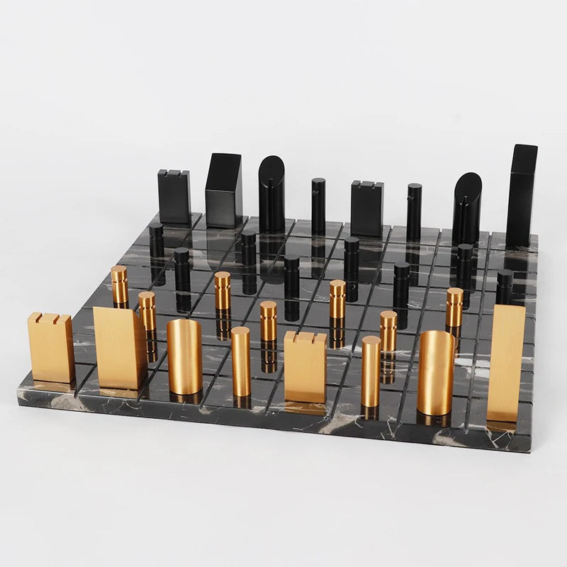 ZOLVIRE Metal Chess Set Luxury Marble Checkerboard