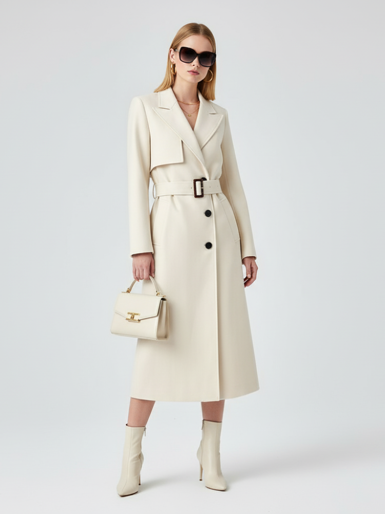 ZOLVIRE Off-White Cashmere Long Trench Coat